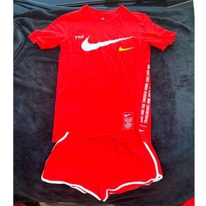 Matching Set: women's Nike Sz S T-Shirt & sz M Shorts Red White Casual